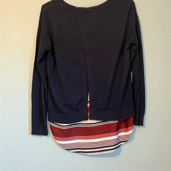 Market & Spruce Navy Sweater with Maroon, Pink and White Stripes - Picture 3 of 6